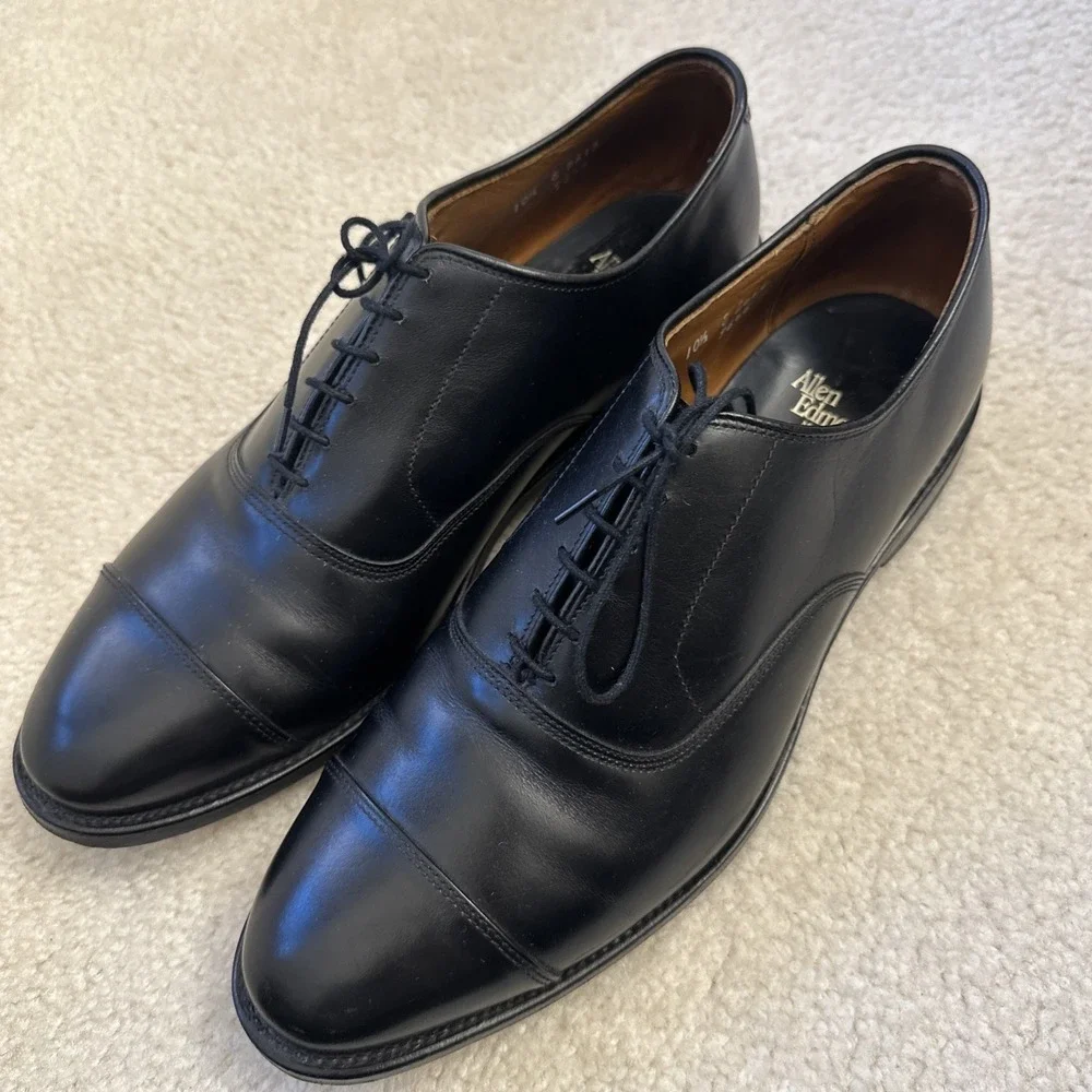 Allen Edmonds Park Avenue Oxfords Dress Shoes Mens Sz 10.5 Black Leather Cap Toe - Picture 2 of 11